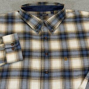IZOD Men's Stratton Flannel Shirt 4XB Long Sleeve Blue White Plaid NWT